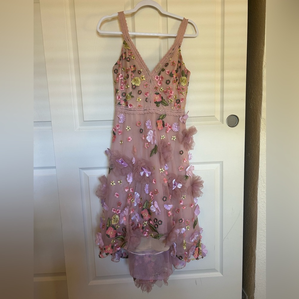 Marchesa Notte pink floral highly detailed dress